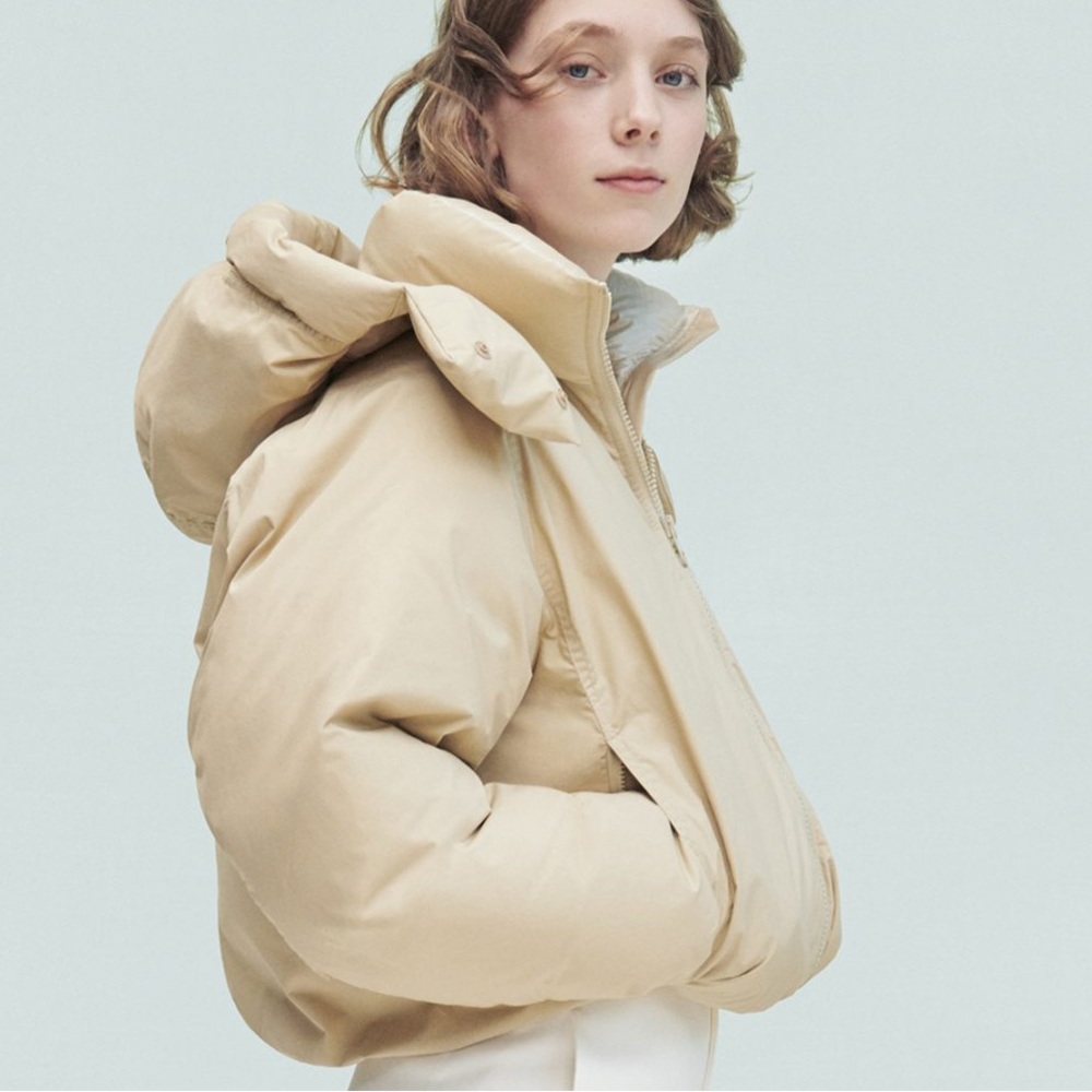 UNIQLO U Beige Tan Oversized Cropped Padded Puffer Parka